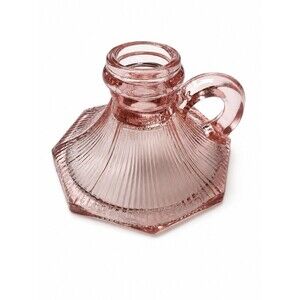 Vintage Pink Glass Candle Holder Chamberstick Ribbed Hexagon Depression